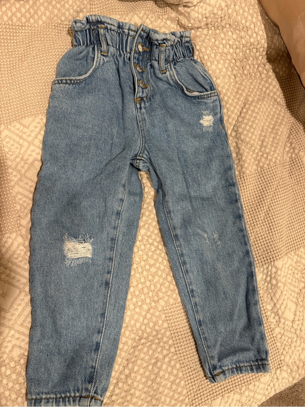 Zara Light Blue Paperbag Waist Distressed Kids Jeans